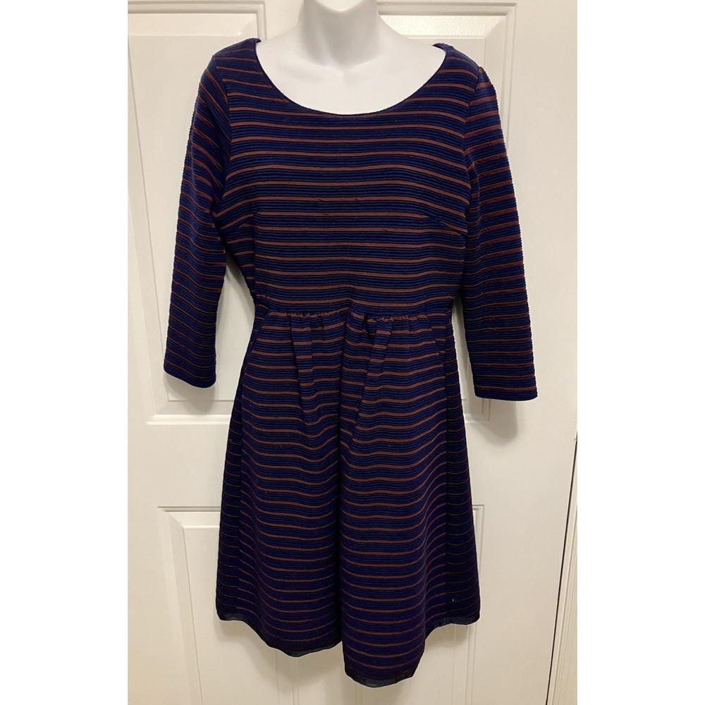 Anthropologie Maeve Women's Navy Blue Striped Knit Sweater Dress Size 8 (Medium)